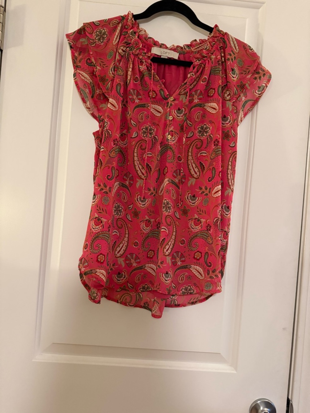 LOFT Pink Paisley Flutter Sleeve Blouse